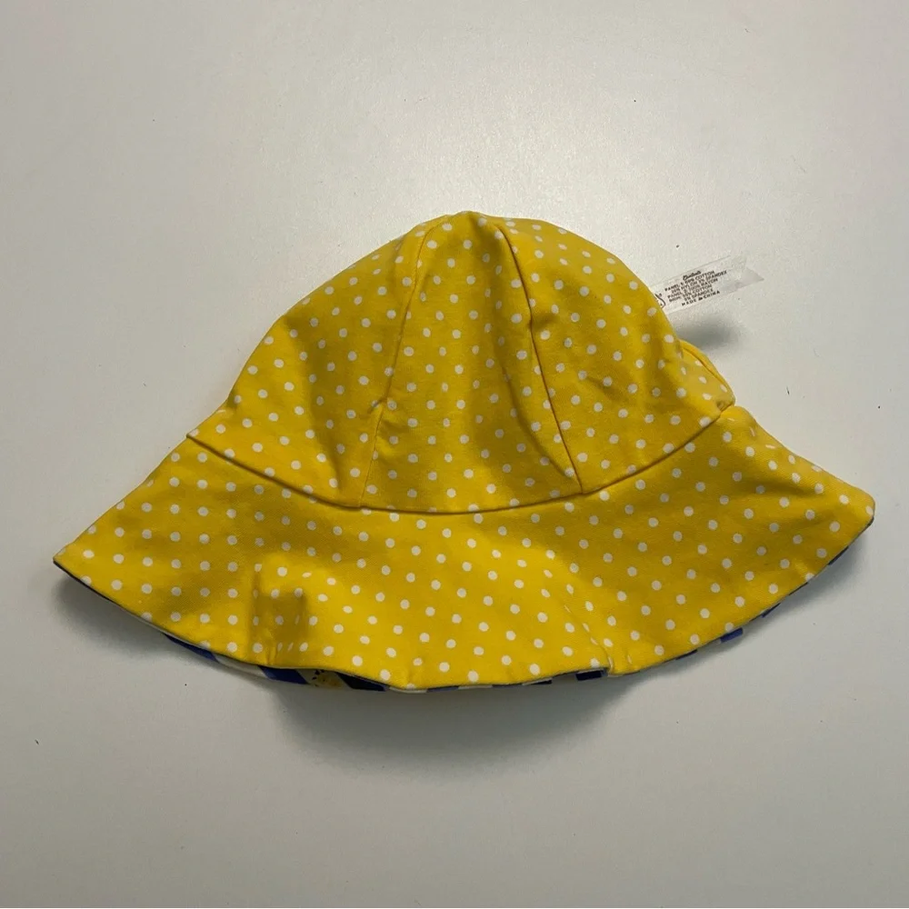 Matilda Jane Hat Reversible Patchwork Polka Dots Floral Stripe Blue Yellow Baby